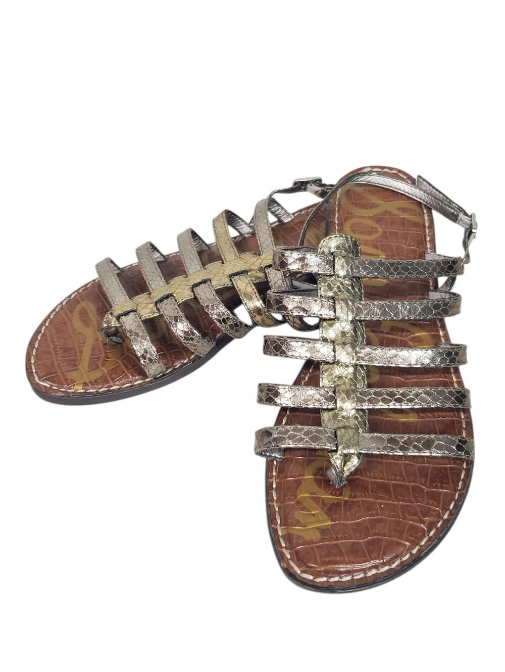 Sam Edelman Gladistor Style Sandals Snakeskin Gold Glitter Whimsigoth Fashion 10